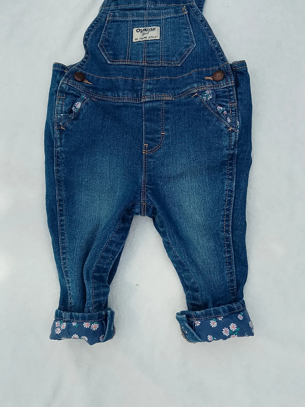 Oshkosh B'Gosh Baby Girls Country Flowers Blue Denim Overalls 9 Month